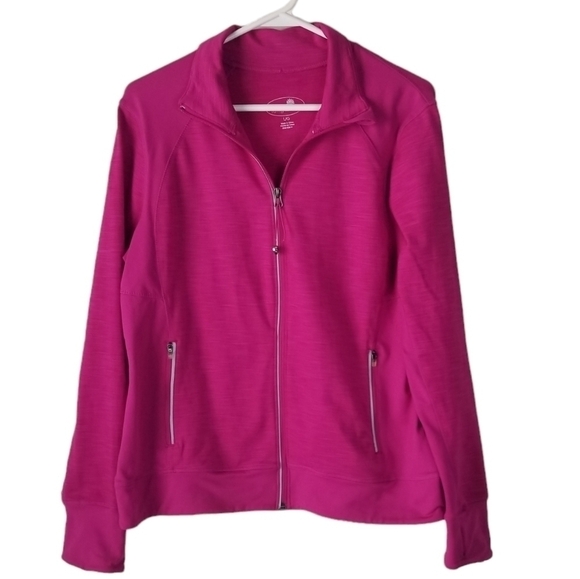 Tangerine Fuchsia Pink Full Zip Long Sleeve Athletic Jacket Size L - Picture 1 of 12